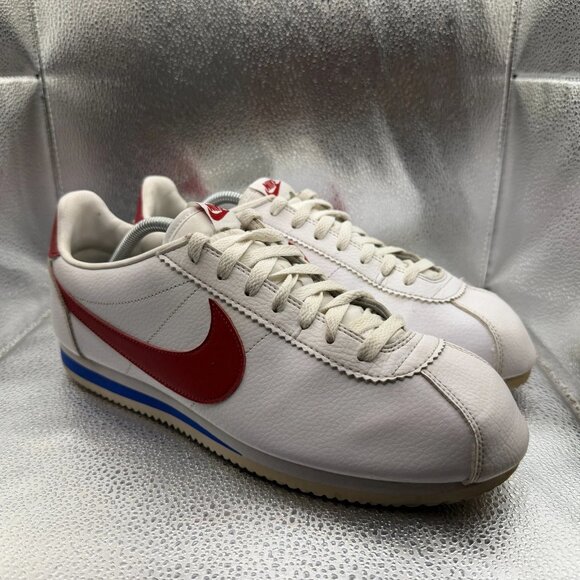 Size 12 Nike Classic Cortez Leather Forrest Gump White Mens Sneakers 749571-154 - Picture 1 of 11